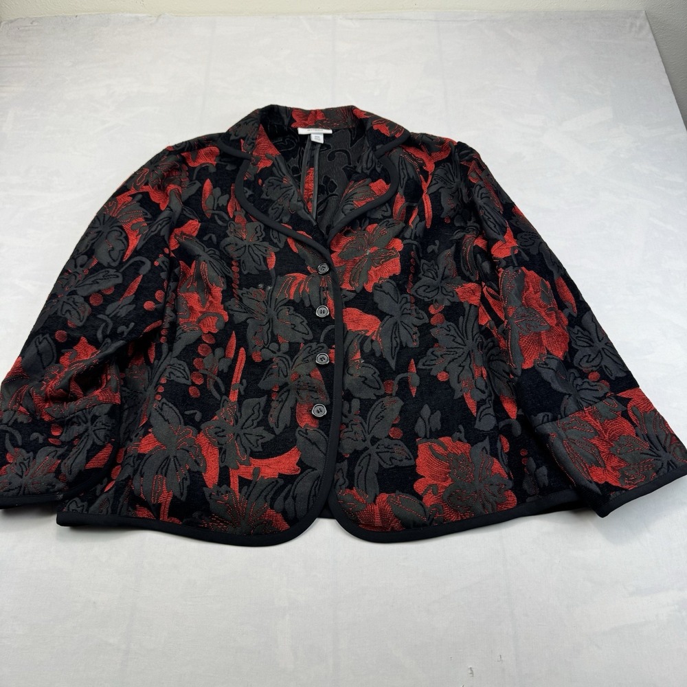 Dressbarn Woman 20W Black Red Floral Jacquard Blazer